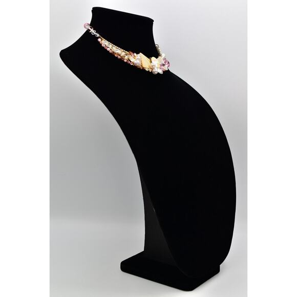 Wendy Gell Vintage Collar Necklace Cluster Pink AB Crystal Pearl Signed 80s BinN - Picture 5 of 12